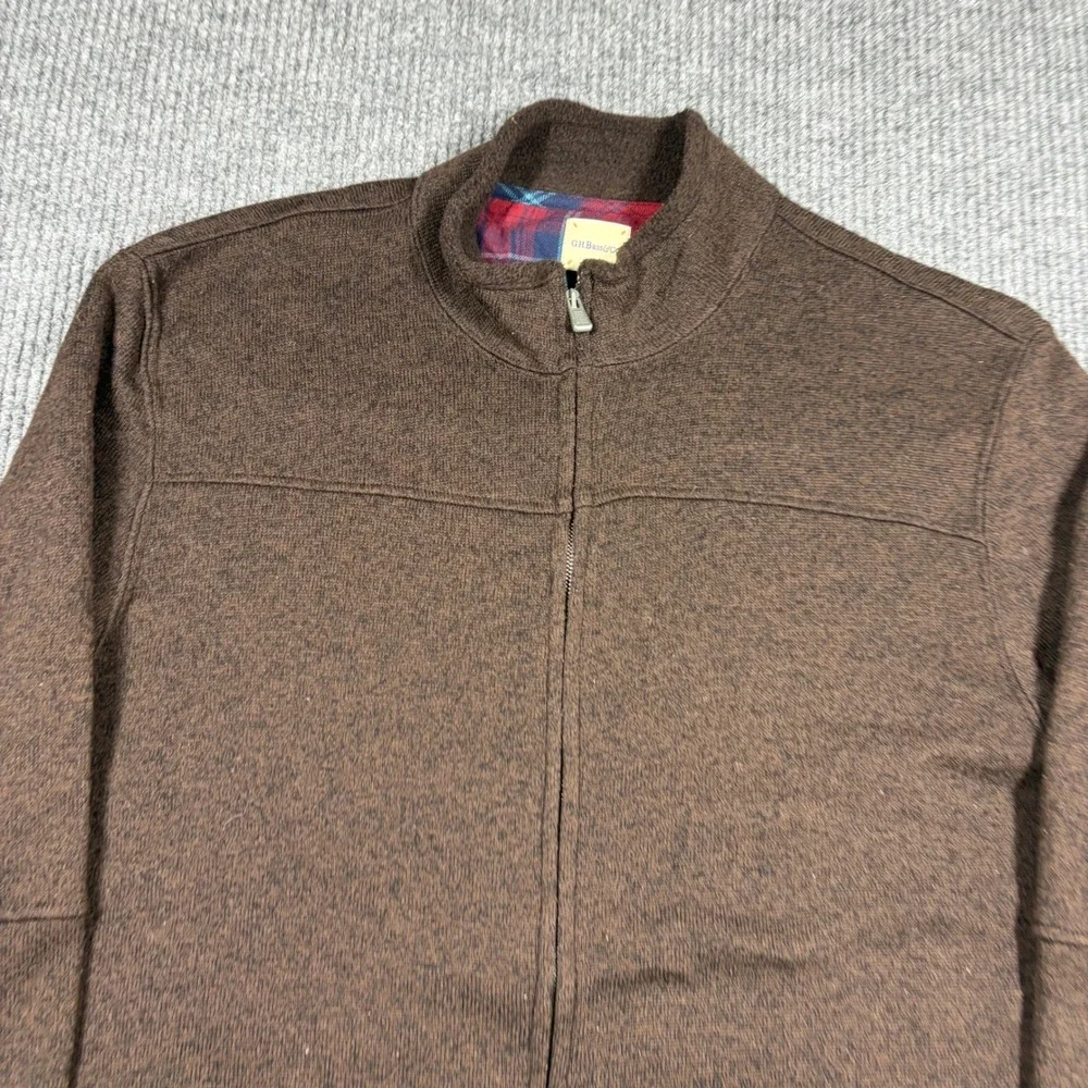 GH Bass & Co Jacket Mens XXL Brown Full Zip Sweater Fleece Mock Neck Flannel